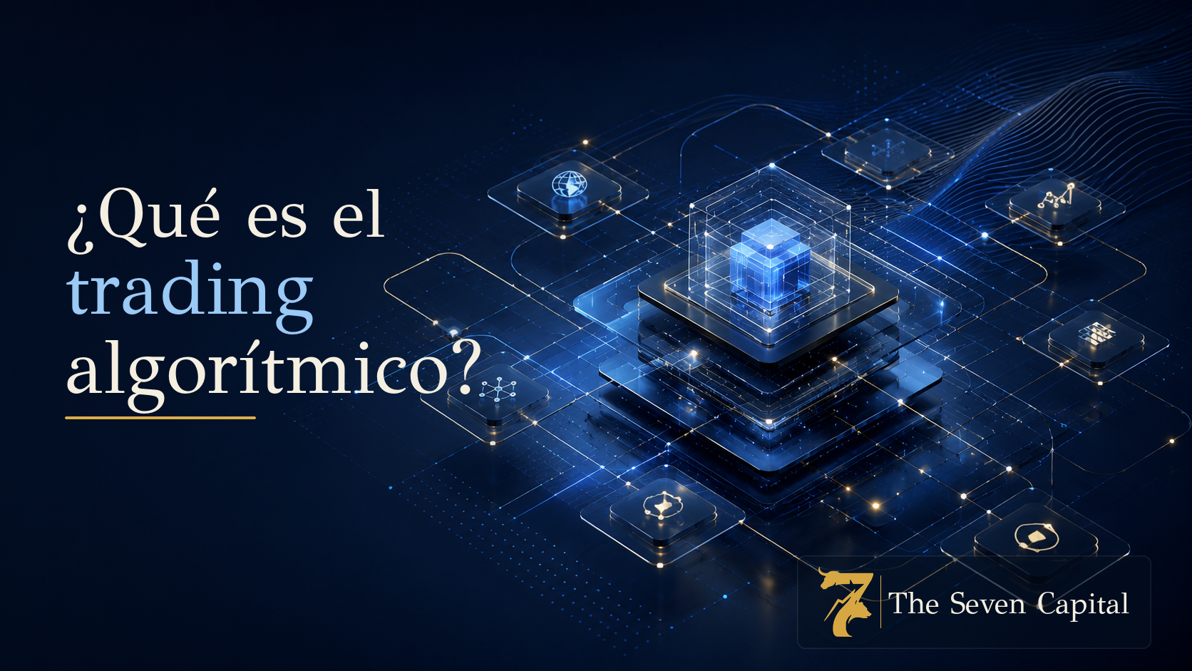 Trading algorítmico representado como arquitectura financiera automatizada